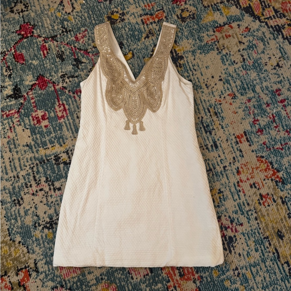 Lilly Pulitzer Elegant Cream Dress with Gold Embellishments